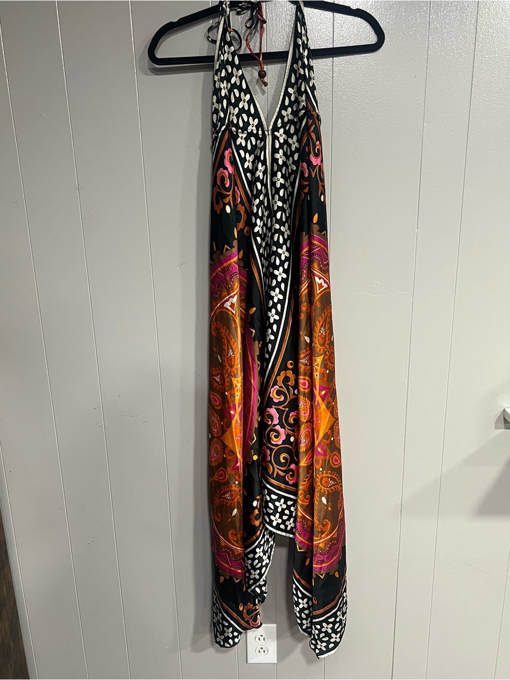 Classique One Size Boho Halter Maxi Dress Paisley Floral Scarf Print Y2K